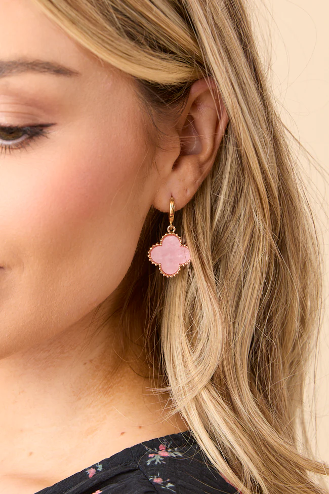 Tilly Clover Pink Huggie Earrings - Image 2