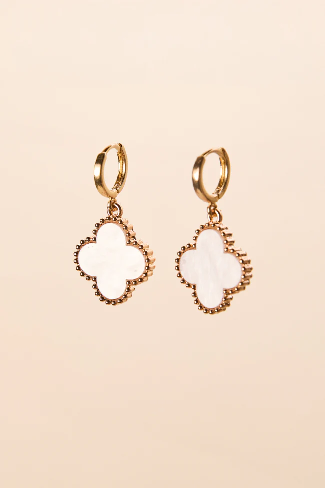 Tilly Clover White Huggie Earrings SALE - Image 3