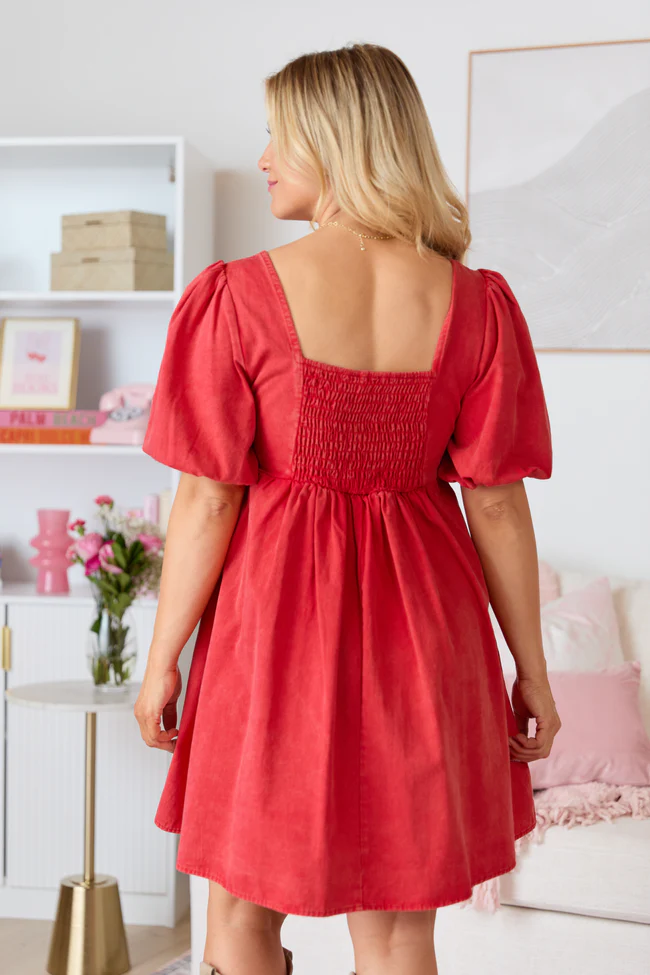 Tina Red Babydoll Mini Dress SALE - Image 4