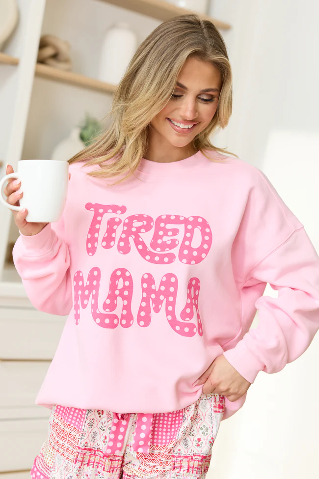 Tired Mama Light Pink Graphic Sweatshirt - Image 2