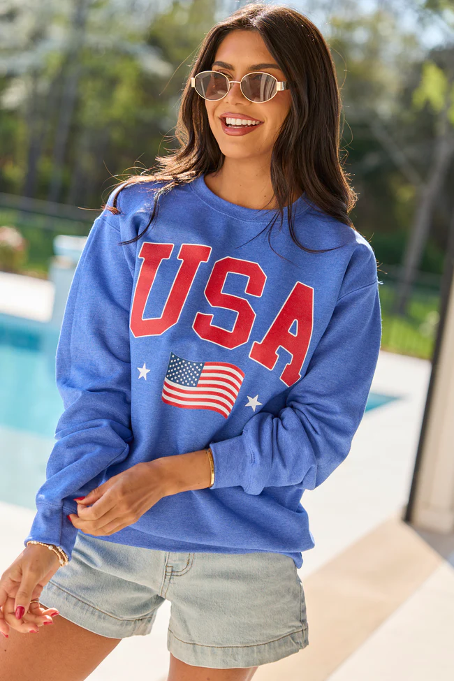 Athletic USA Flag Blue Graphic Sweatshirt - Image 4