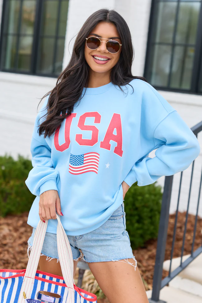 Athletic USA Flag Light Blue Graphic Sweatshirt - Image 2