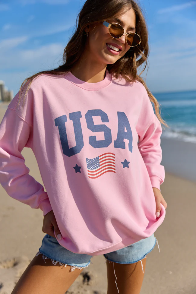 Athletic USA Flag Light Pink Graphic Sweatshirt DOORBUSTER