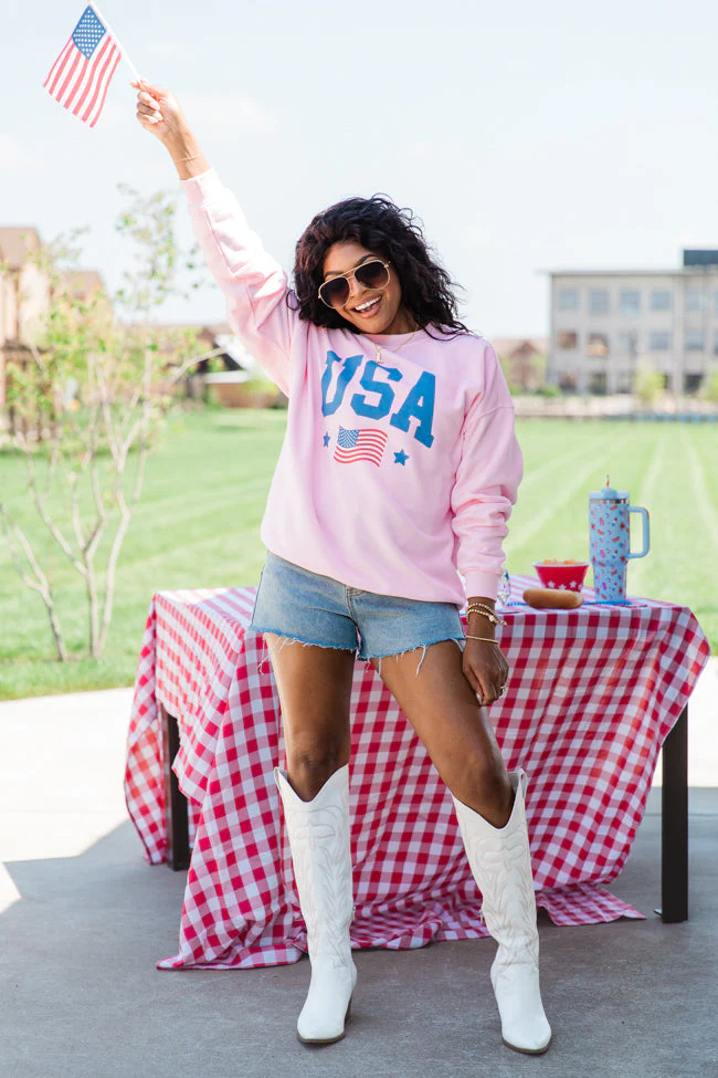 Athletic USA Flag Light Pink Graphic Sweatshirt DOORBUSTER - Image 5