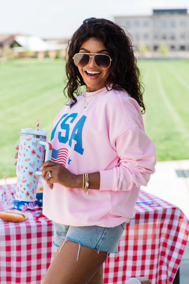 Athletic USA Flag Light Pink Graphic Sweatshirt DOORBUSTER - Image 6