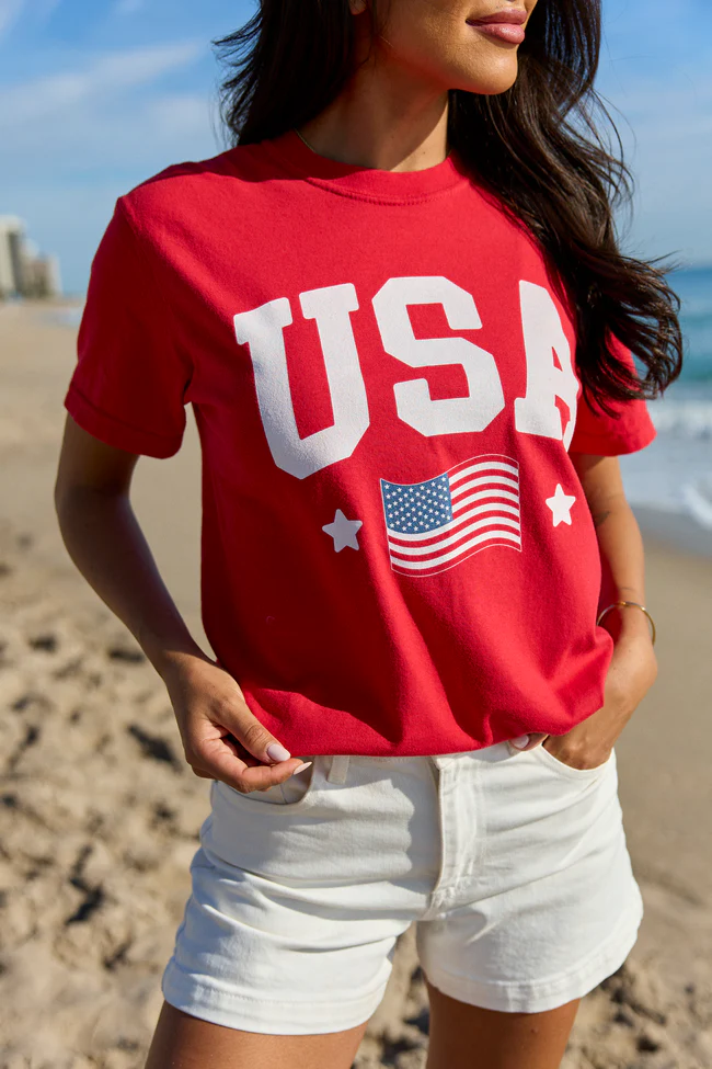Athletic USA Flag Red Graphic Tee - Image 2