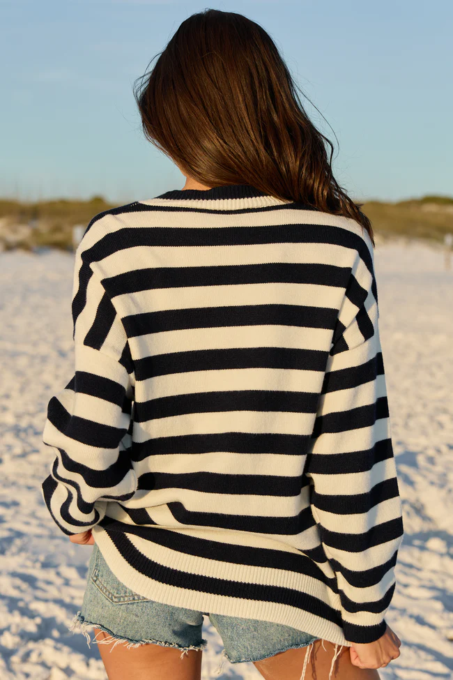 USA Navy And Ivory Striped Sweater - Image 6