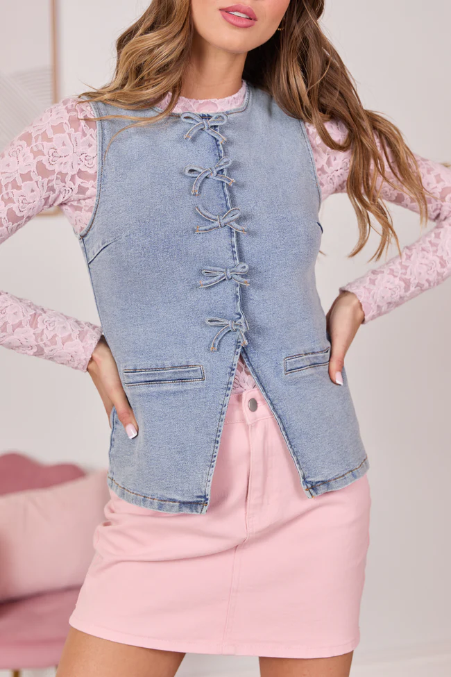 Western Ties Bow Denim Vest FINAL SALE - Image 7