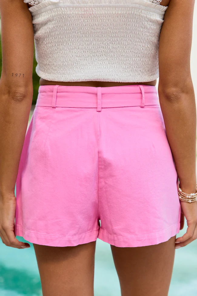 Wherever You Are Pink Belted Denim Shorts - Image 4