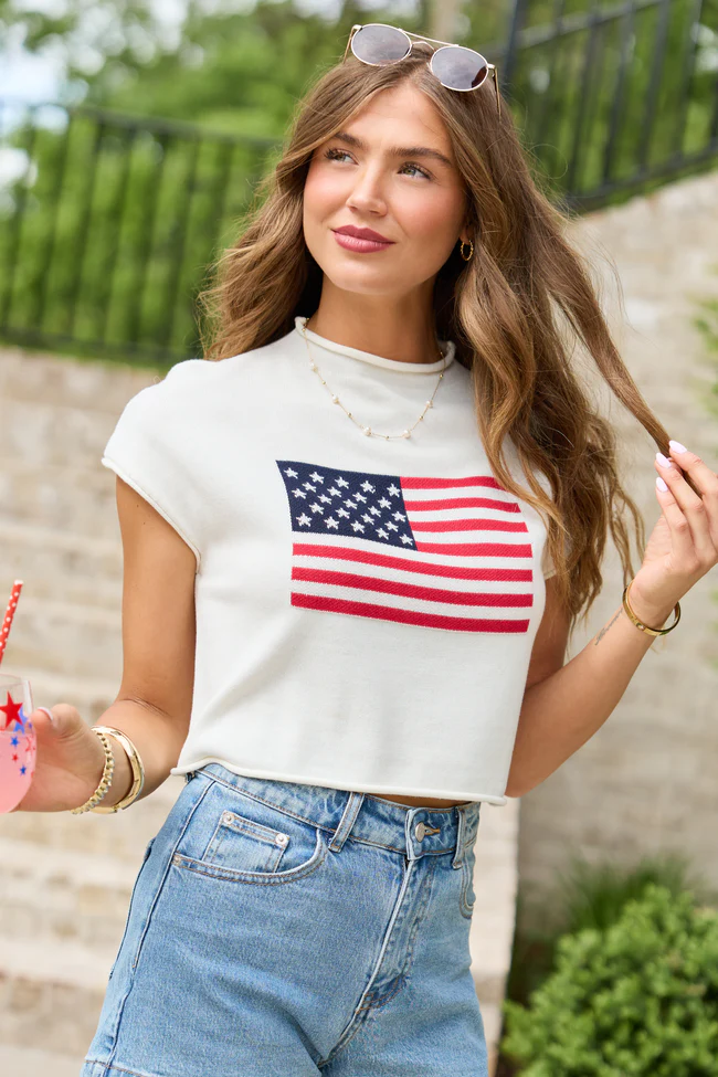White American Flag Knit Top - Image 3
