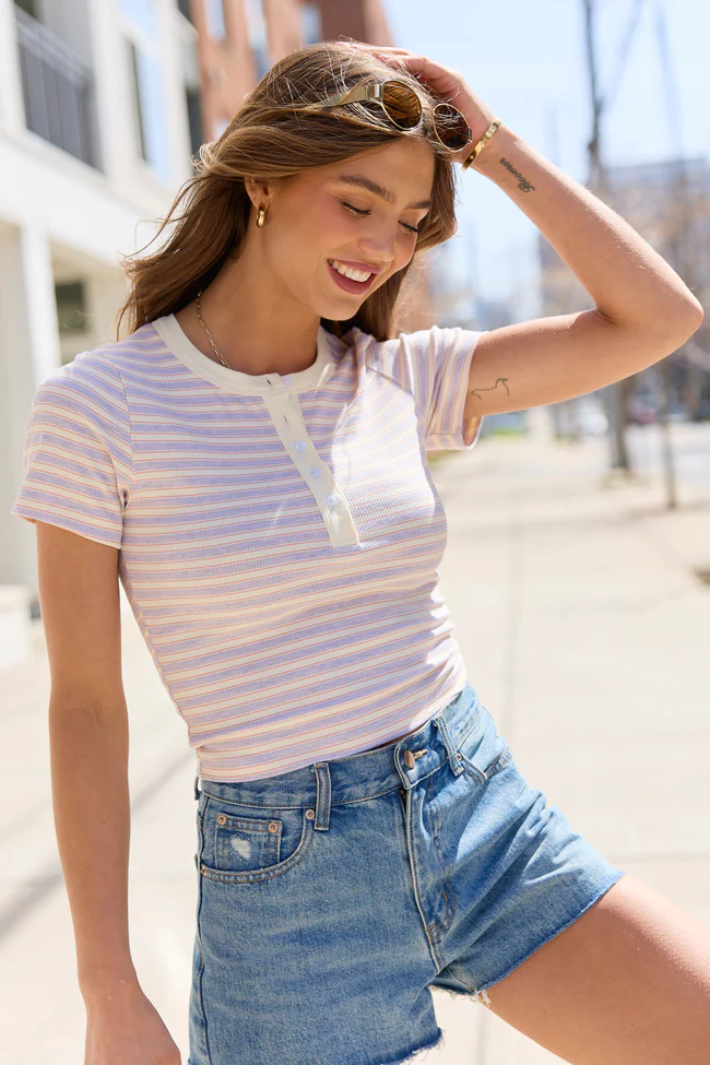 Whitney Pink Stripe Henley Tee