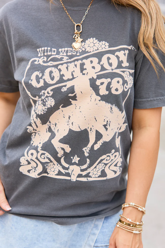 Wild West Cowboy Dark Grey Graphic Tee - Image 2