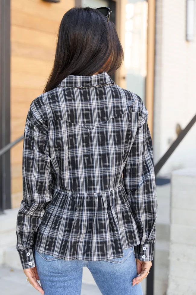 Yara Black Plaid Peplum Top FINAL SALE - Image 5