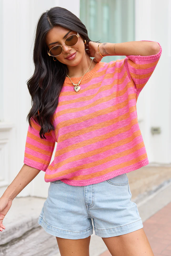 Zani Pink And Orange Striped Sweater - Image 3